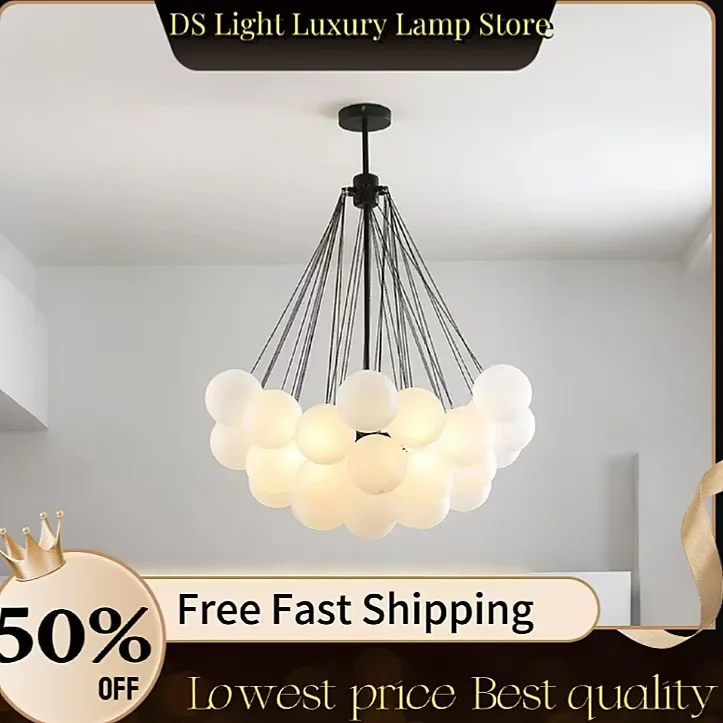 

Modern Glass Ball Hanging Chandelier for Living Dining Table Room Decoration Kitchen Lamps Gold Black LED Ceiling Pendant Light