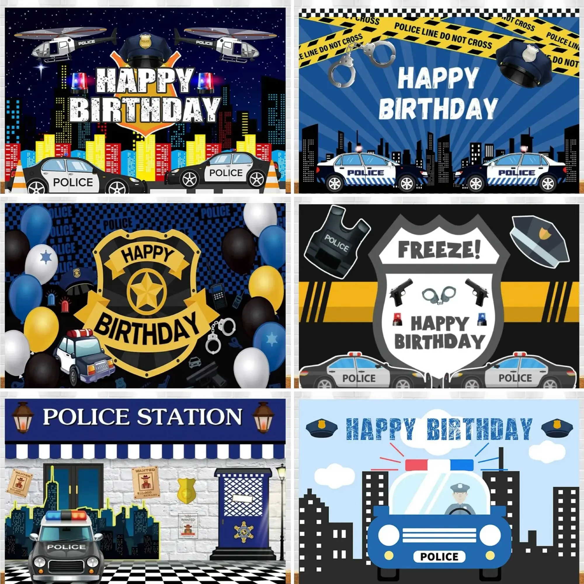 

Police Gun Theme Baby Shower Cartoon Birthday Party Child Portrait Photography Vinyl Backdrop Children Room Decor Supplies