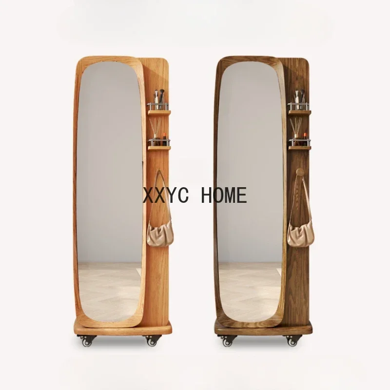 

Full Body Home Floor Mirror Design Feeling Dressing Stereoscope Multi-Functional Clothes Hanger Integrated Wood Mirror