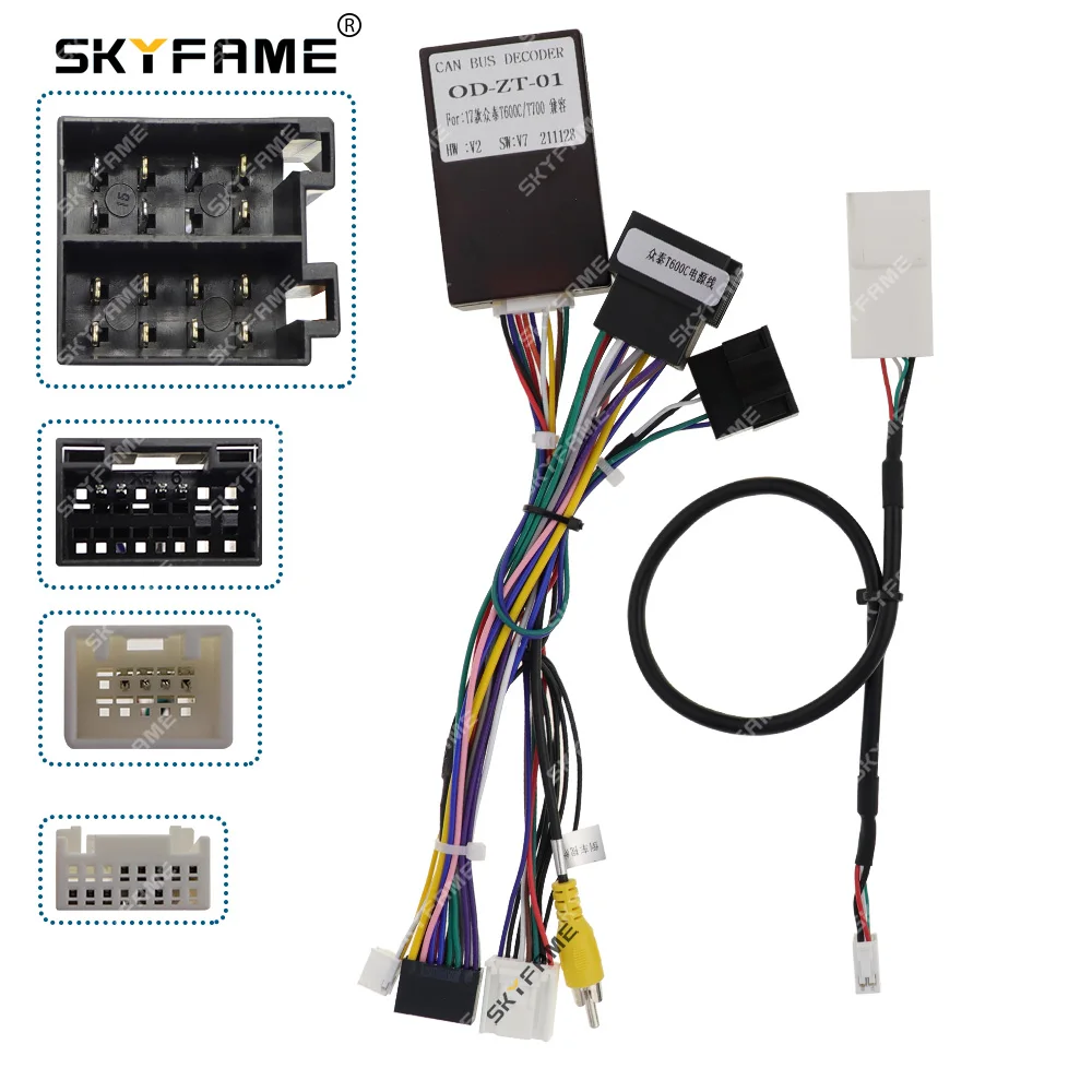 SKYFAME 16Pin Car Wiring Harness Adapter Canbus Box Decoder Android Radio Power Cable For Zotye T600 Coupe OD-ZT-01