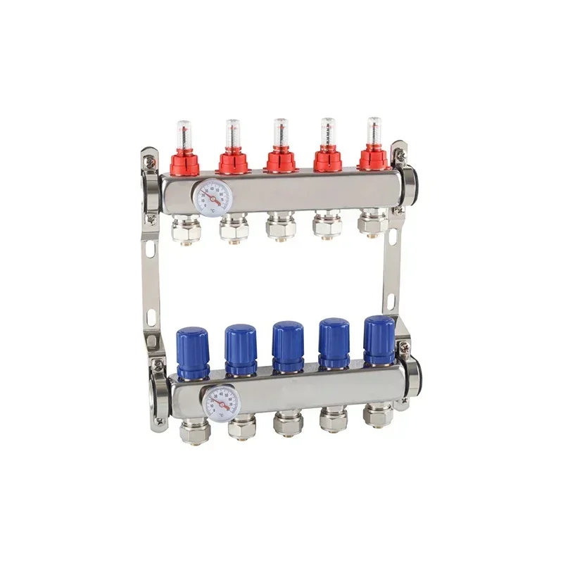 Floor heating stainless steel manifold kit with flow meter, temperature gauge, including adapters for3/4 