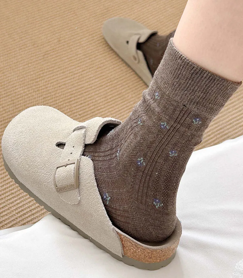Pastoral Style Floral Toe Socks For Women Sweet Female Cotton Five Fingers Socks With Separate Socks Mid-calf Split Toe Socks