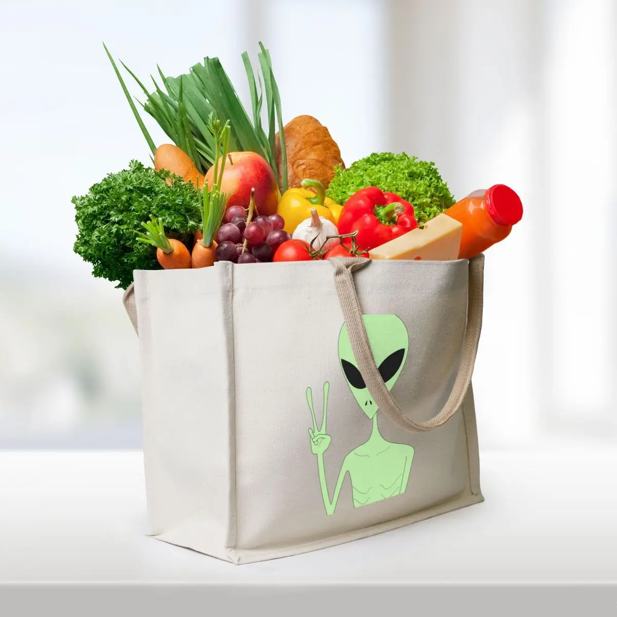 Peace Alien Tote Bag large size bags tote bags aesthetic shoping bag