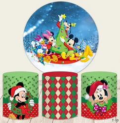 Christmas Backdrop Mickey Mouse Red Merry Christmas Round Background Baby 1st Christmas Ornament 2022 Circle Backdrops Cylinders