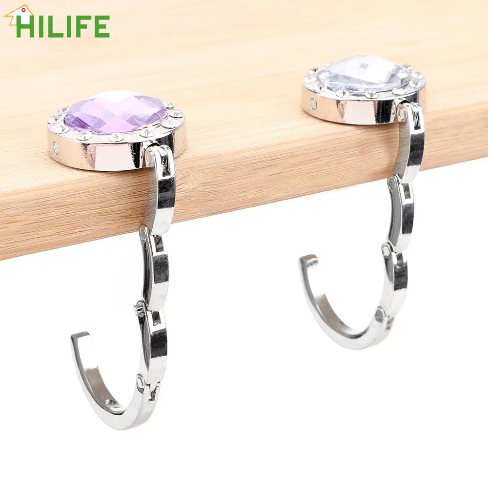 Round shape Portable Desk Hanger for Hanging Purse Bag Hook Holder Table Hook Crystal Alloy Foldable Hangbag Hook