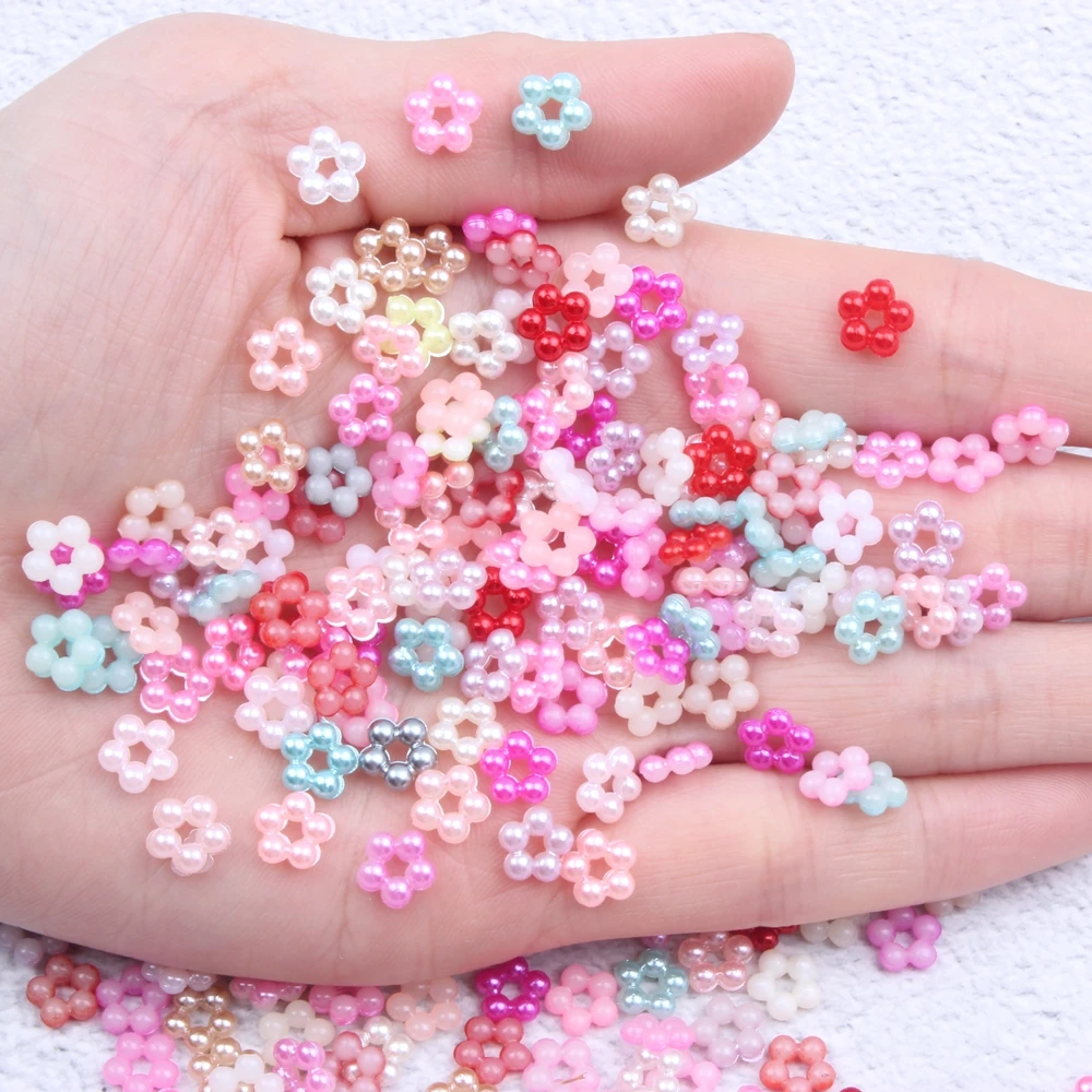 

New Half Pearl Flower Shape Mix Colors White Ivory Color Imitation Pearls Flatback Great For Cellphone Laptop Art Decoration