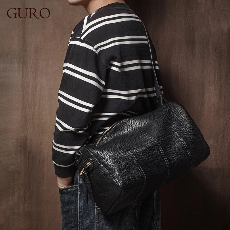 GURO Genuine Top Grain Cowhide Leather Men's Shoulder Crossbody Bag Large Capacity Fitness Travel Bag For Daily & Outdoor Trips