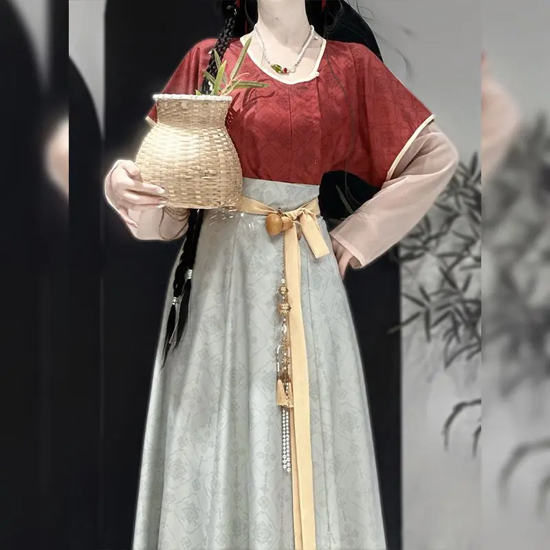

Hanfu Dress - Dunhuang Print Tang Beizi with Round Neck & Qiyao Po Skirt (Authentic Chinese Traditional Outfit) Chinese Cosplay