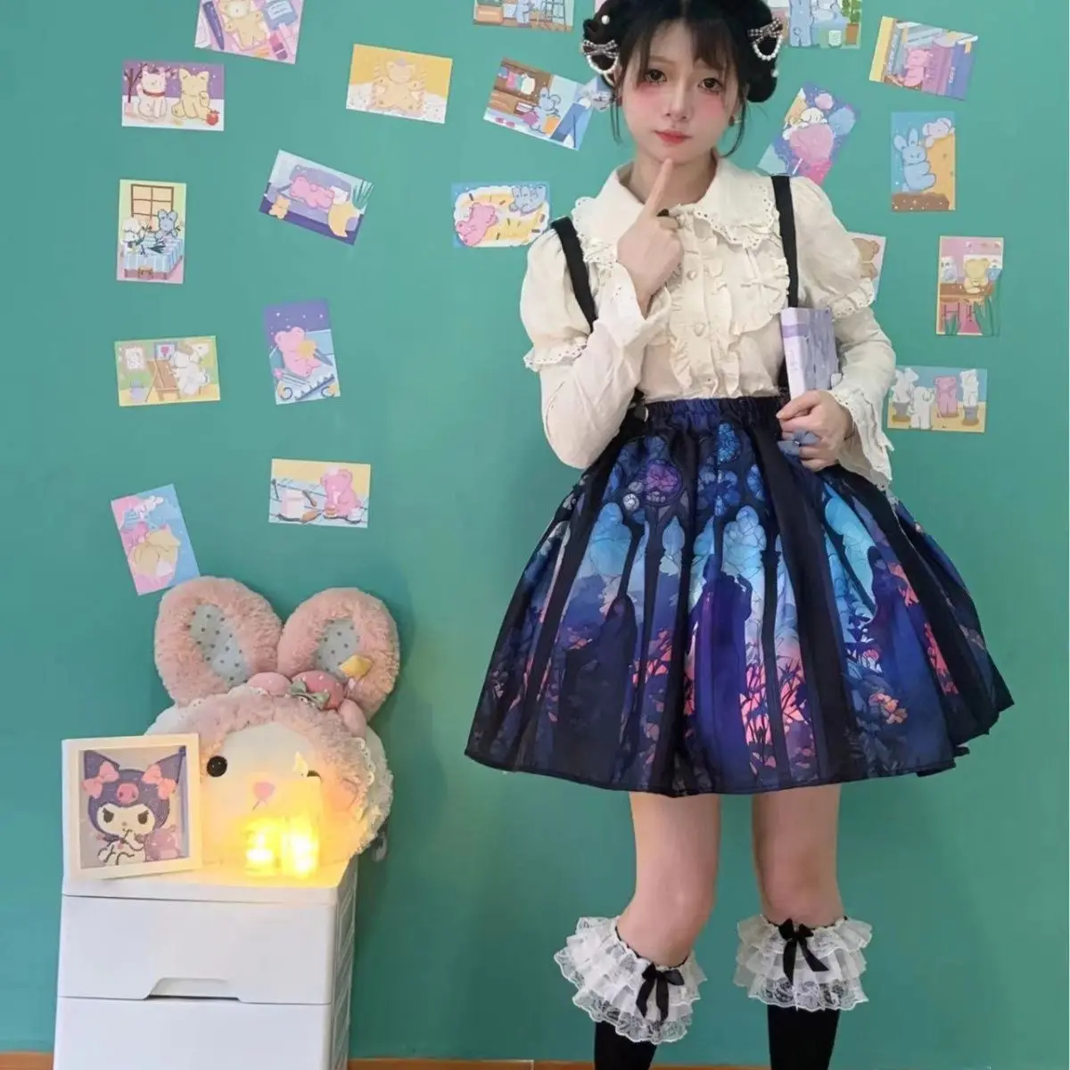 

Coalfell Strawberry Alice Original Lolita Gothic Style Strap Skirt SK Short Puff Skirt