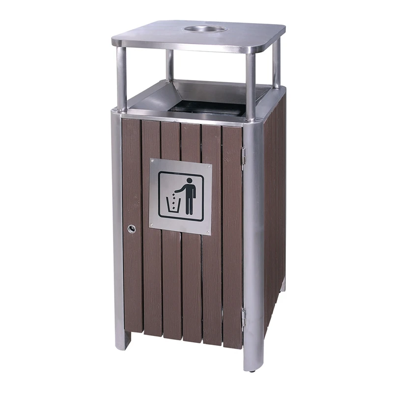 

Wholesale Outdoor Dustbin Stainless Steel Wood Decorative Strip Waste Bin