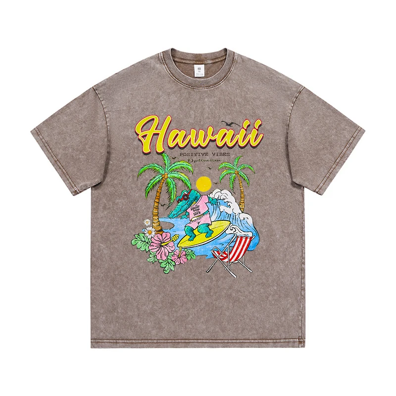 Hawaii Positive Vibes Optimism Printed Men T Shirt Fashion Cotton T-Casual Loose Streetwear Breathable Tops Oversize Tees