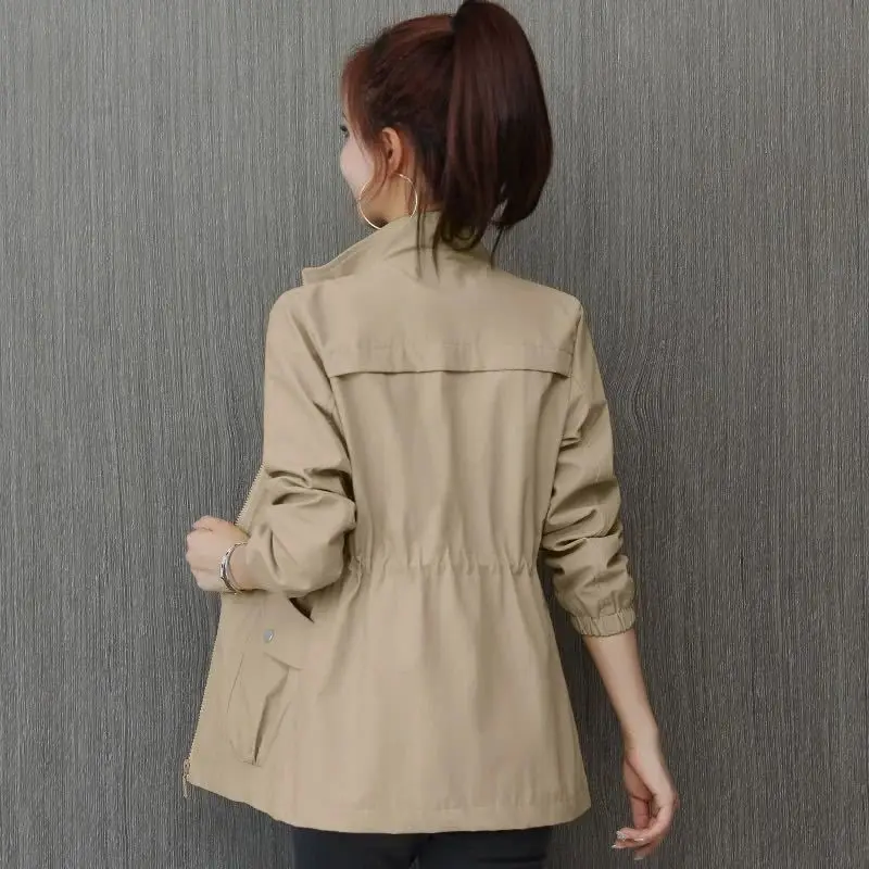 2023 New Spring Autumn Trench Coat Women's Windbreaker Slim Stand-Collar Solid Outwear Ladies Short Casual Outwear Tops Lining