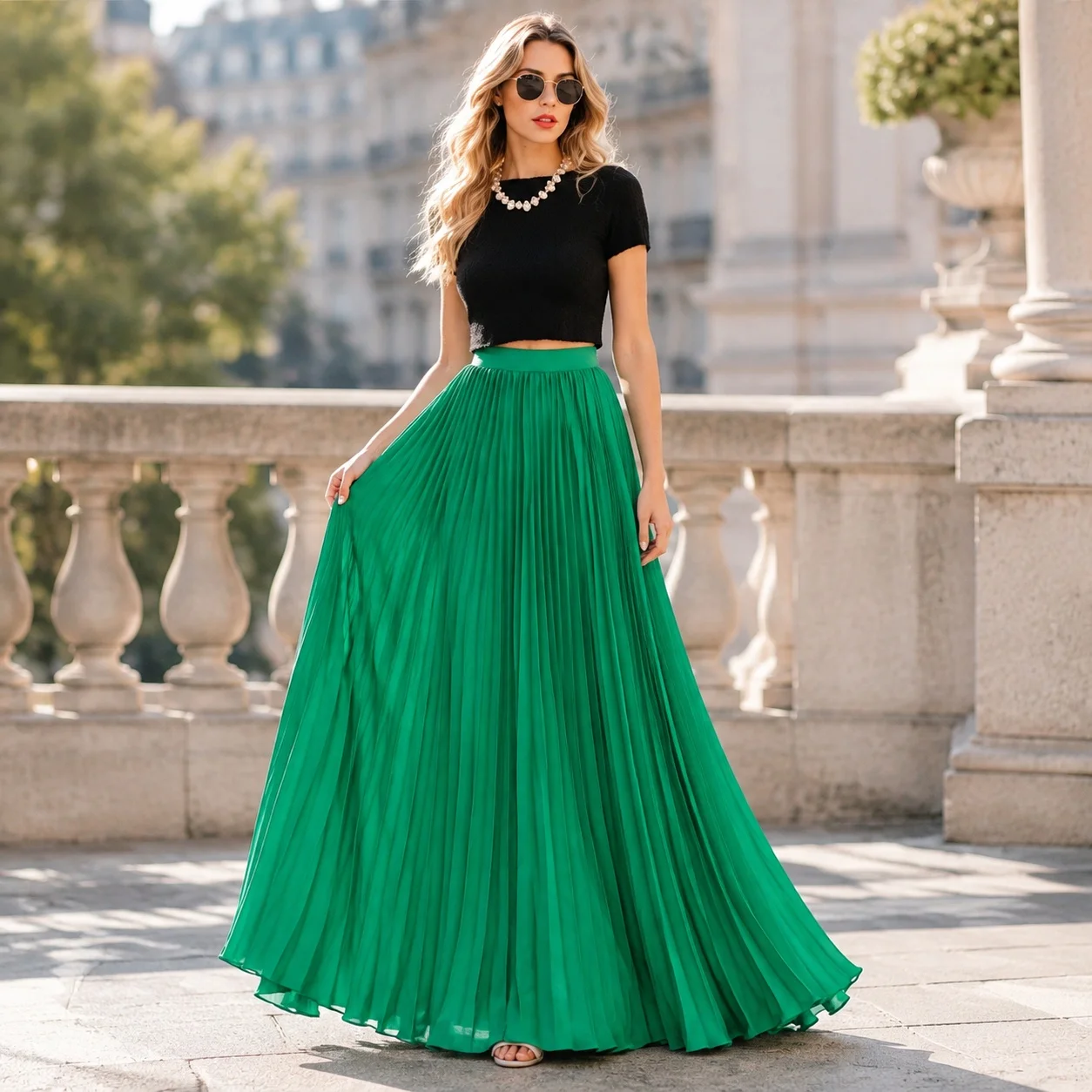 High Temperature Setting Skirt Pleated Maxi Length Business Elegant with Spring Sweet and Fresh Elegant Style Women Skirts