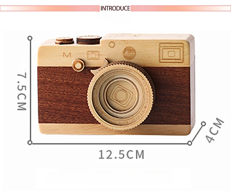 Music Box Wooden Rotating Shutter Vintage Camera Shaped Music Box Cartoon Creative Ornament