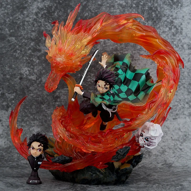 PVC Estátua GK com Luz LED, Tanjirou Kamado, Fire Dragon, Anime Demon Slayer, Kimetsu No Yaiba Toys, 30cm