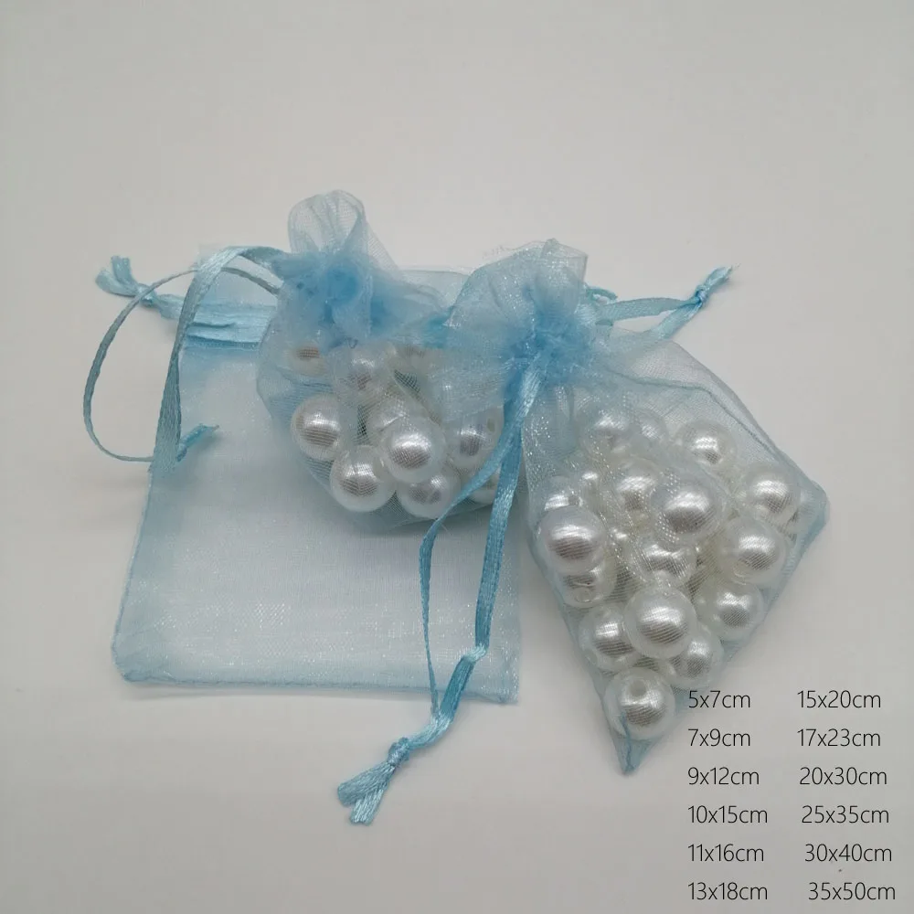 1000pcs/Lot Sky Blue Goodie Wedding Organza Drawstring Gift Bags Sachet Pouch Packaging Birthday Party Favors Christmas Display