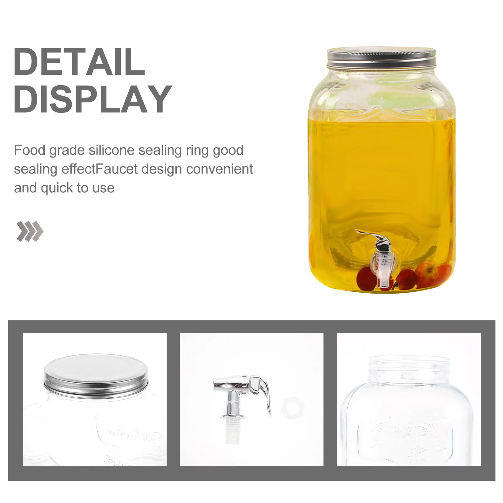 1Pcs 5L Transparent Lead-Free Glass Beverage Dispenser with Faucet Elegant Modern Design for Juice Wine Iced Tea Lemonade