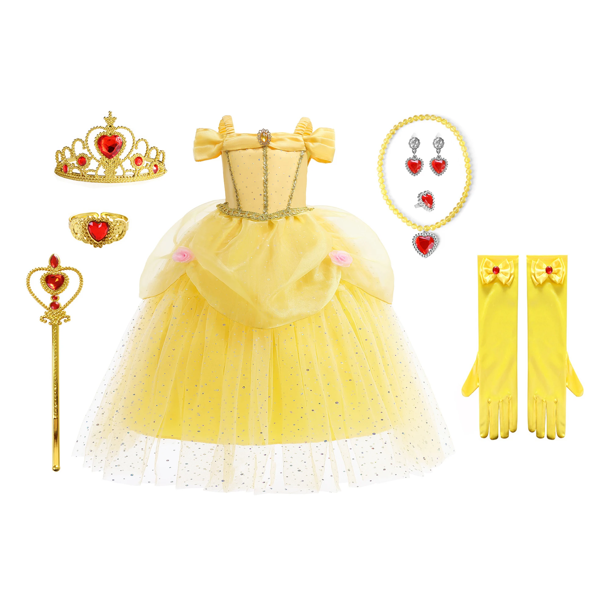 Elizabeth Fashion Little Girls Movie Beauty and the Beast Princess Bella Yellow Cosplay Halloween Dress