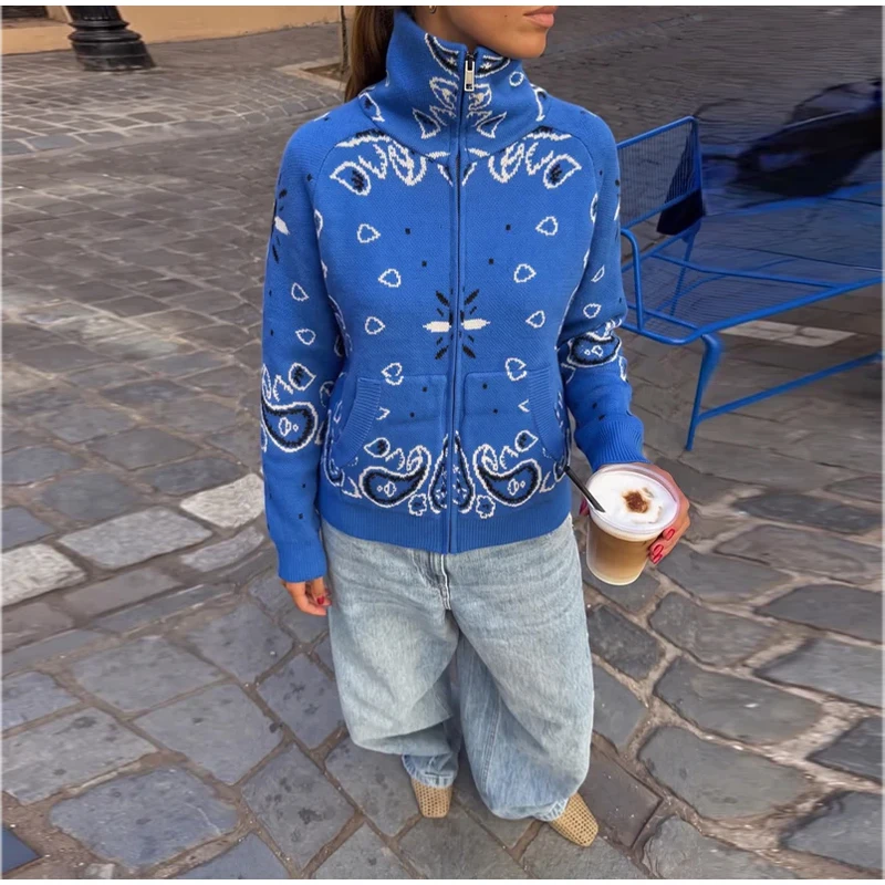 Boho Women's Knit Jacquard Cardigans Stand Collar Zipper Full Sleeve Female Sweater 2026 Autumn Lady Fashion Cozy Knitwear New 29 S792c0a3cec024fae88e6e254ae84bec8K
