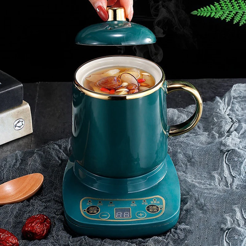 Mini hervidor térmico eléctrico de cerámica, taza de calentamiento de agua, olla de cocina lenta, olla de salud, fideos, gachas, estofado, tetera de comida para bebés, 110V