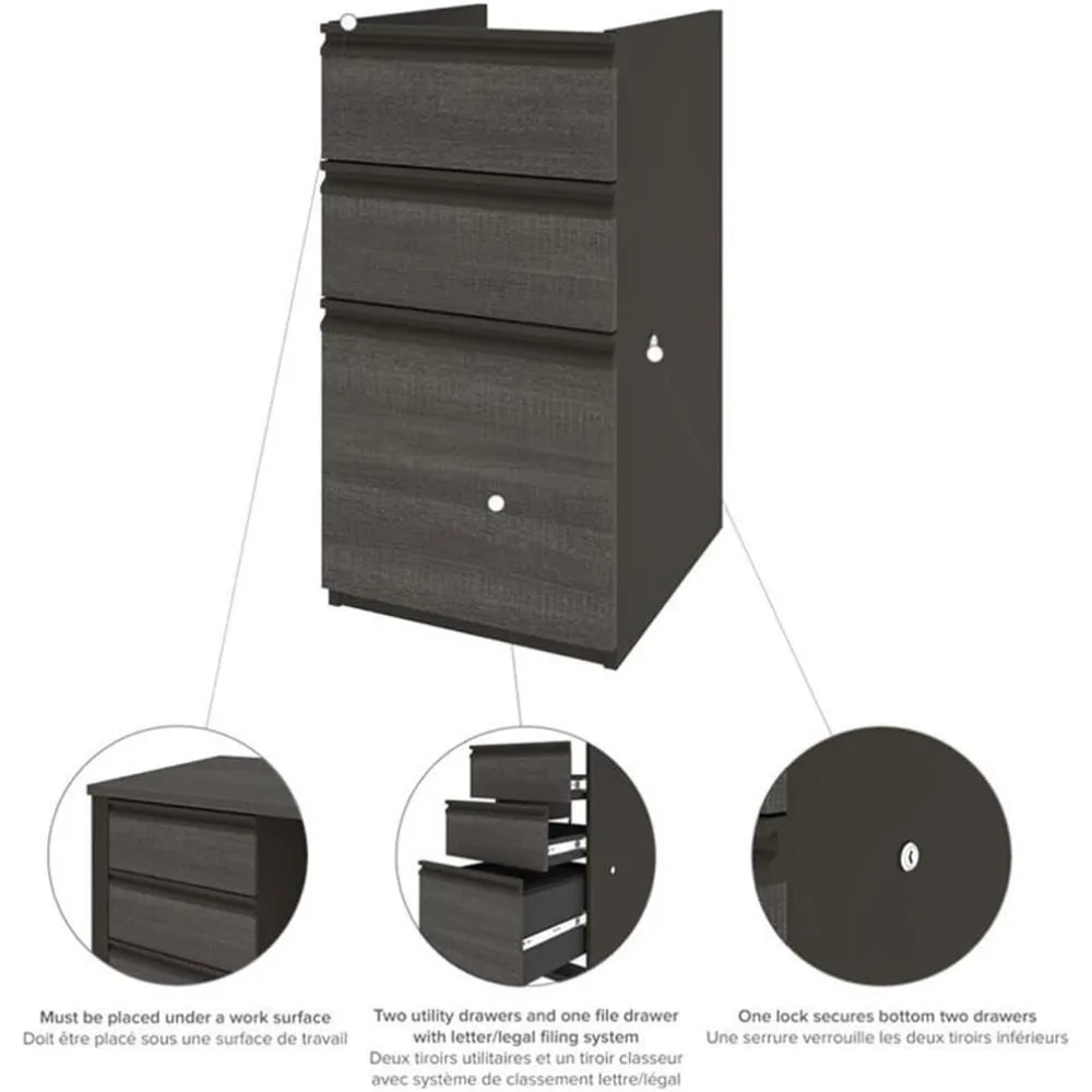 3-Drawer Expandable File Cabinet in Bark Gray and Slate Finish for Additional Storage