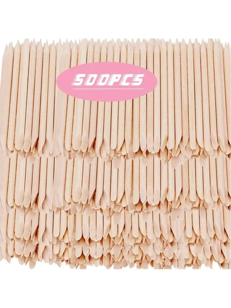 500/100 Stück Orange Holzstäbchen für Nägel, doppelseitiger Nagelhautschieber und -entferner, Nagelkunst-Maniküre-Pediküre-Werkzeug für Maniküre und Pediküre