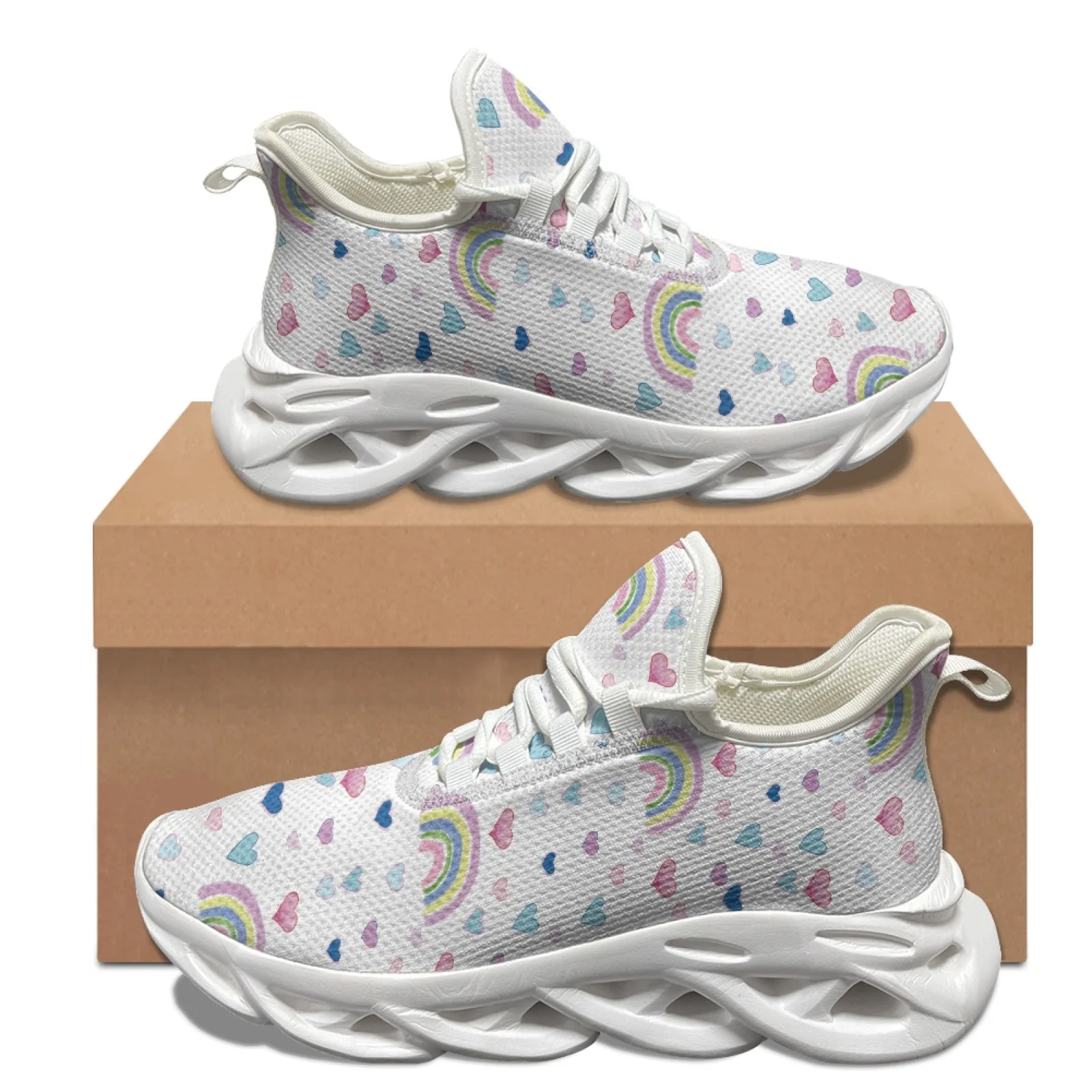 XIXIRIMIDO Blade Running Shoes Women's Lightweight Sneakers Men's Sports Commuter Shoes Comfortable Breathable Rainbow Clouds
