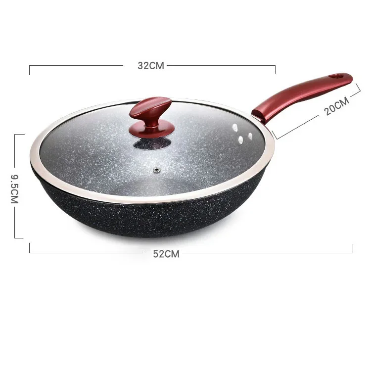 Non-stick Frying Pans Medical Stone Fine Iron Wok Without Oil Smoke Frying Pan Wok Kitchen Cookware Use for Gas Induction Cooker