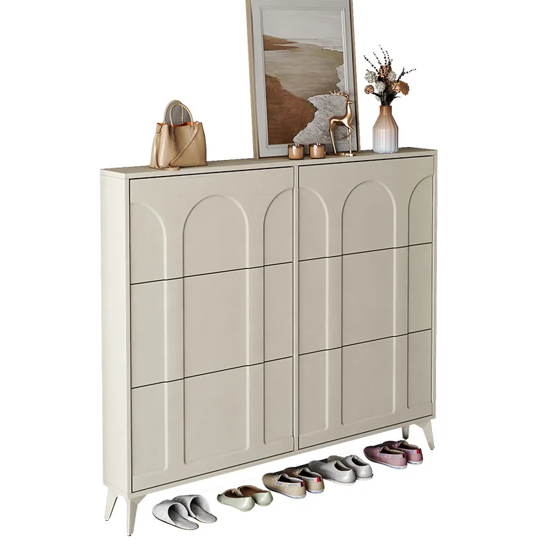 

Cream wind ultra-thin tipping bucket shoe cabinet, new 2025 explosion at the door of the home, integrated storage shoe rack