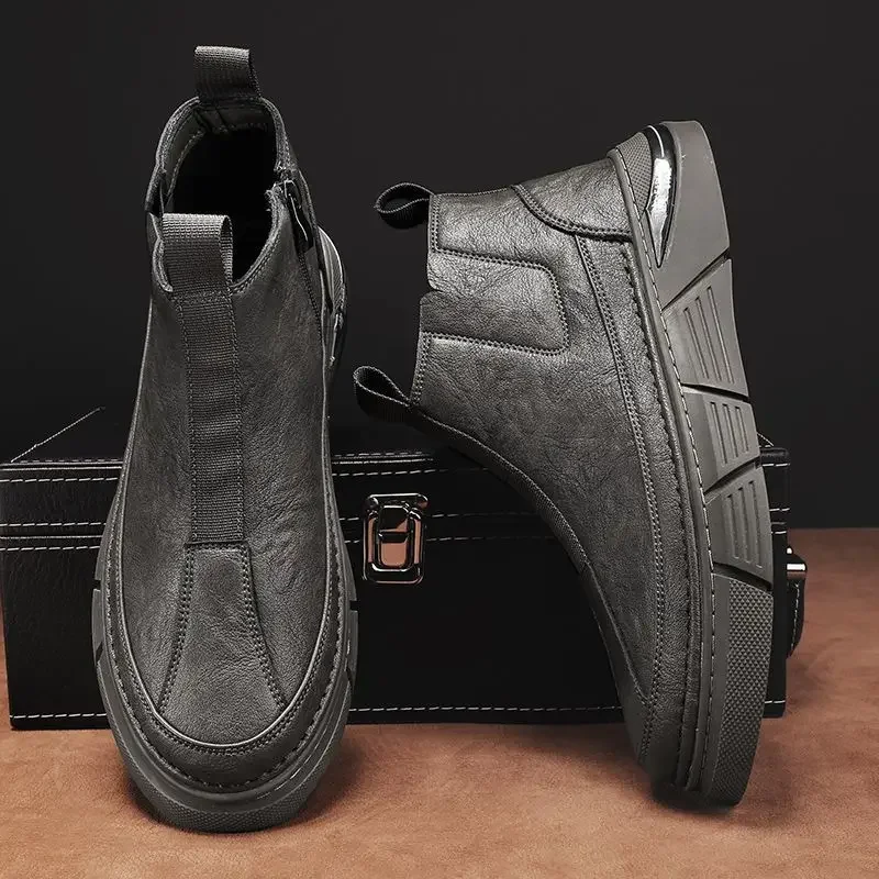 Male Casual Chelsea Boots Slip-on High Top Designer Luxury Sale Legitimate Retro Men's Leather Shoes Low Price Cowhide Elegant