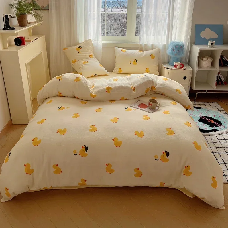 Yellow Rubber Duck Duvet Cover for Girls Boys Cute Farmhouse Bedding Sets Washed Cotton Comforter Covers Cute Gifts Home Decor