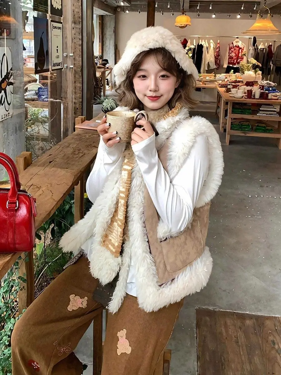 

Vests Waistcoats Thick Womens For Woman Long Winter Velvet Plush Double-Sided Slim-Fit French Style Chic Anti-Wrinkle Modern Y2K