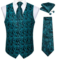 Chaleco de traje de Cachemira azul azulado para hombre, chaleco de lujo para boda, graduación, corbata, gemelos cuadrados de bolsillo para esmoquin, ropa para novio