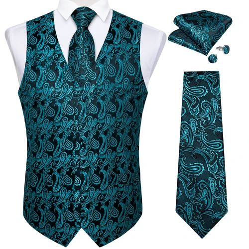 Chaleco de traje de Cachemira azul azulado para hombre, chaleco de lujo para boda, graduación, corbata, gemelos cuadrados de bolsillo para esmoquin, ropa para novio