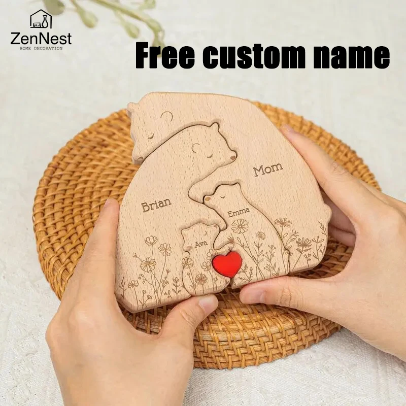 ألغاز خشبية فنية، ألغاز اسم شخصية لعائلة الدب الصغير، هدايا عيد الشكر، ديكورات المنزل على الطاولة #2