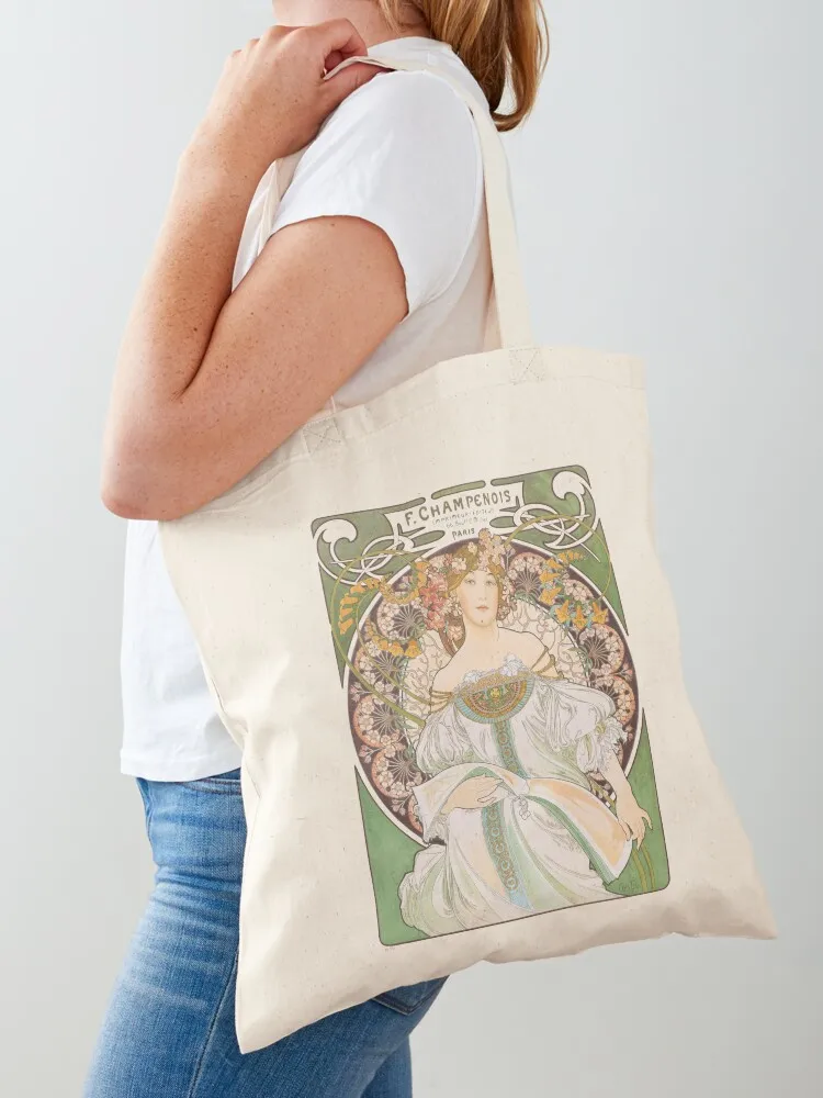 HD. F. Champenois, by Alphonse Mucha HIGH DEFINITION (Original colors) Tote Bag large size bags Fabric bag hand bags