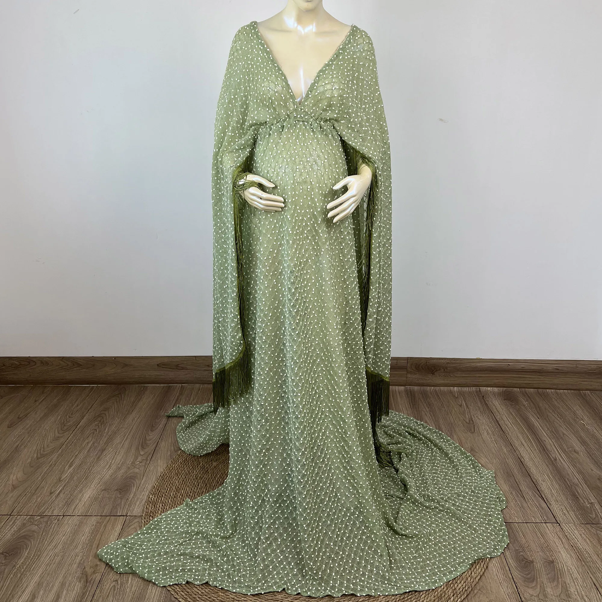 

Don&Judy Maxi Long Dot Maternity Dress with Cape Boho Photography Gown for Photo Shoot Pregnancy Women Clothes