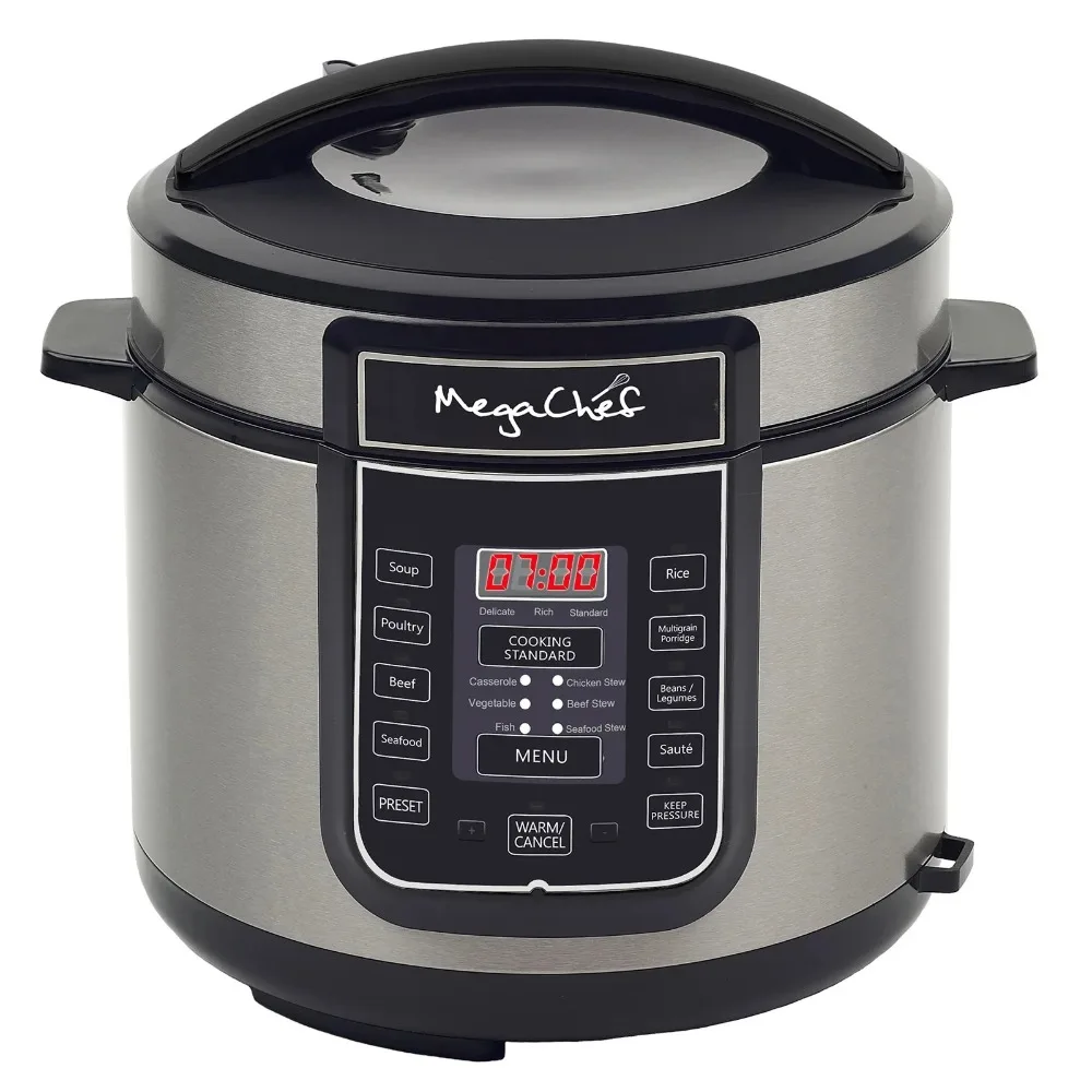 

6 Quart Electric Pressure Cooker with 14 Pre-Set Multi-Function Features & Stainless Steel Pot