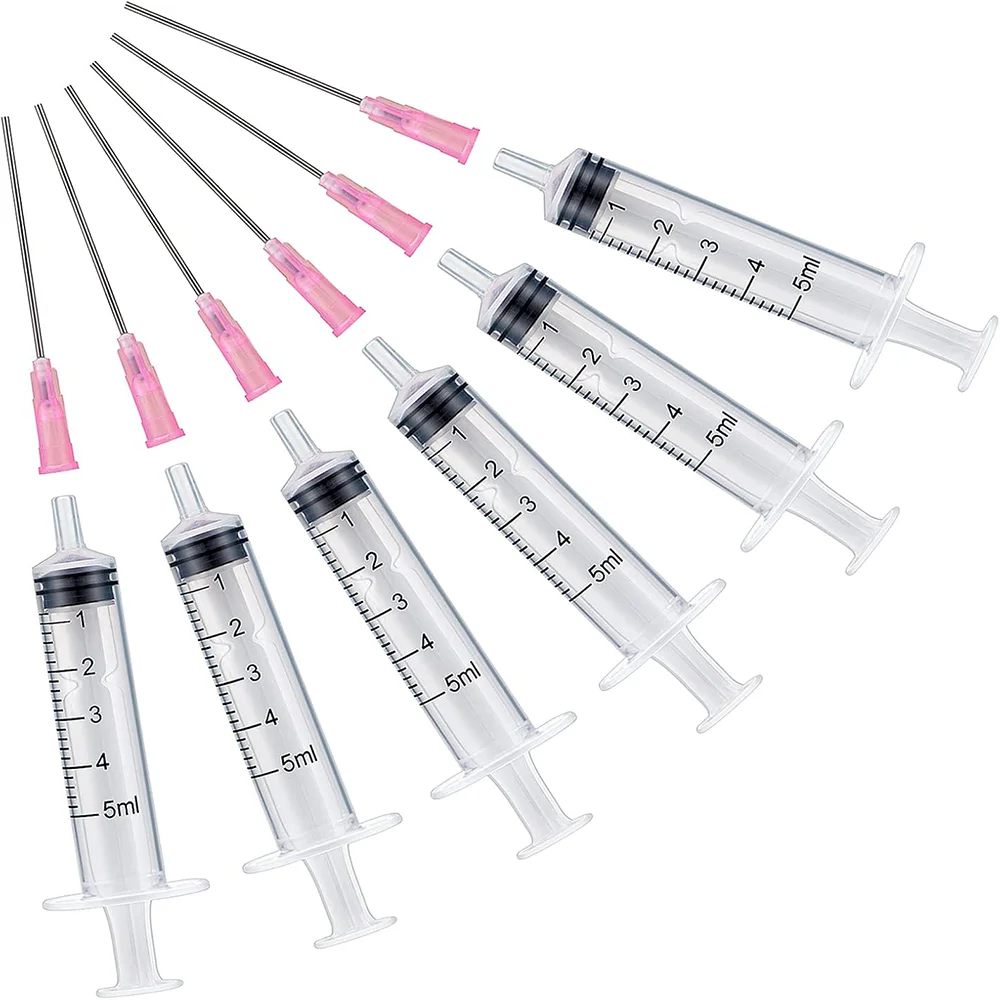 6 Kunststoffspritzen mit 5 ml Tintenkapazität, mit stumpfen Edelstahl-Nadelspitzen, für Füllfederhalter und Drucker