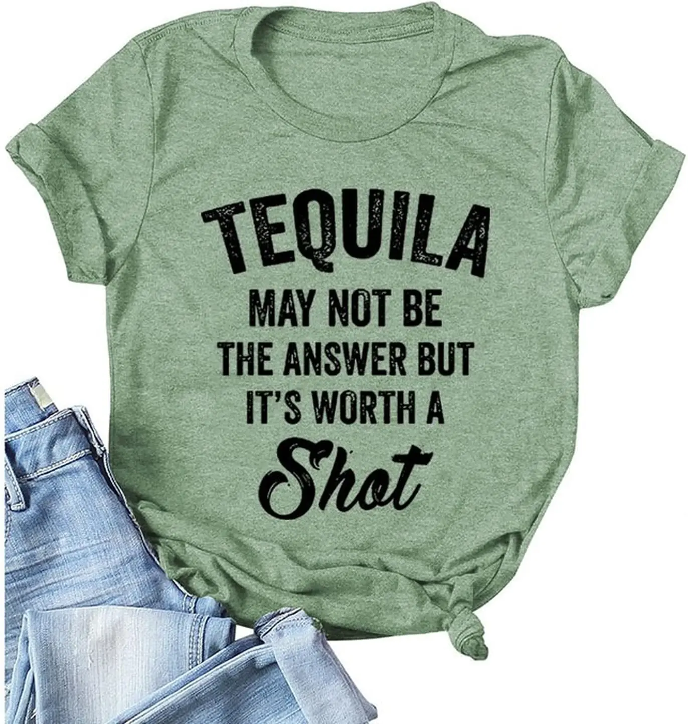 Camisas de tequila para mulheres, camisetas, podem não ser a resposta, mas vale uma chance