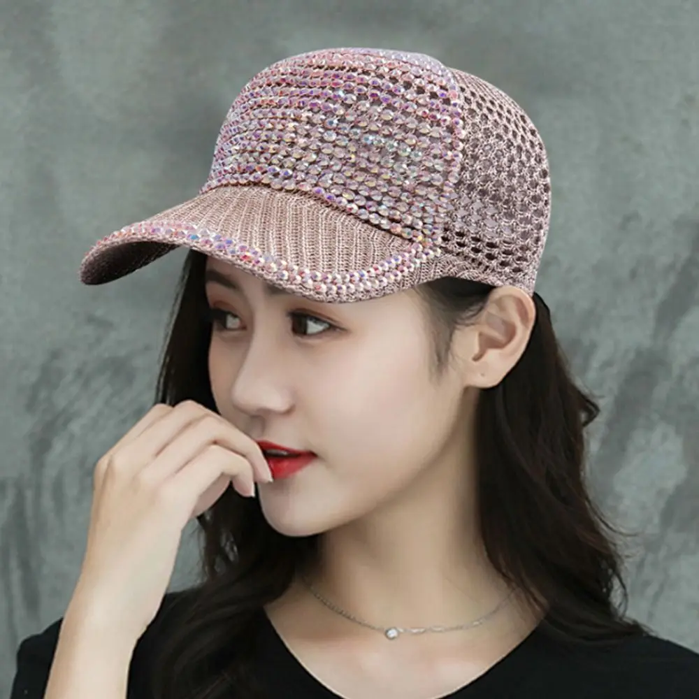 

Mesh Rhinestone Baseball Cap Lightweight Breathable Rhinestone Visor Hats Adjustable Rhinestone Embellished Woman Shiny Cap