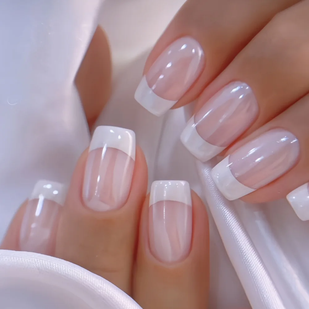 White French Gradient Wearable Nail Tips Simple Short Style Enhance Whiteness Fake Nails Easy Wear Artificial Nail Tips