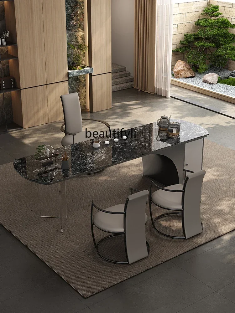 

02 Stone Plate Table-Chair Set Modern Simple Kettle Integrated Household Light Luxury Kung Fu Tea Table