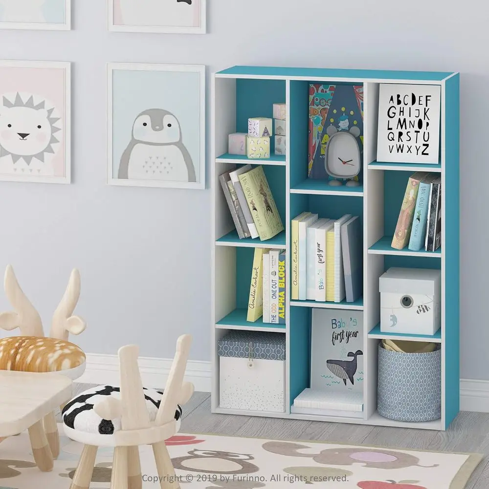 

Book Shelf, 11-Cube Bookshelf, Reversible Bookcase, 9.4 x 29.1 x 41.7, for Living Room, Bedroom, Home Office, White/Light