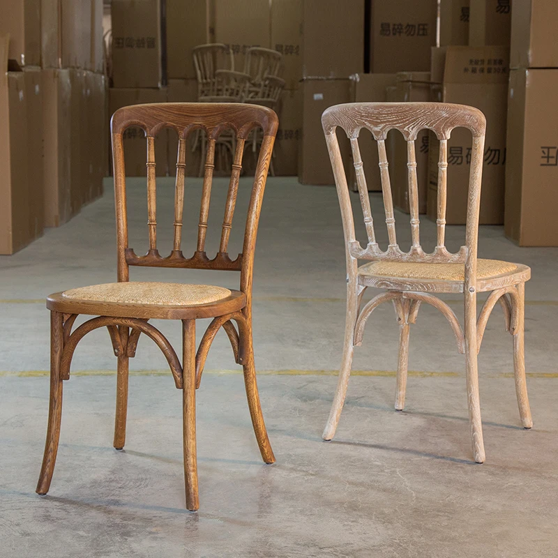 Solid wood dining chair household backrest, fully braided rattan bamboo joints, Napoleon chair