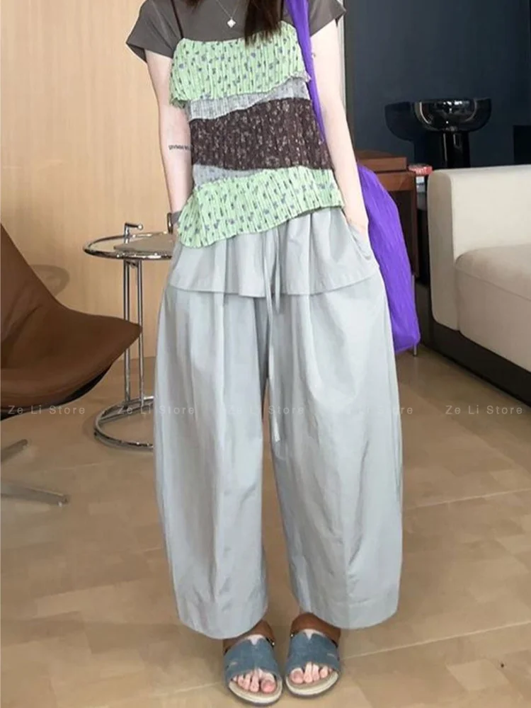 

Fashionable Straight Leg Casual Pants High Waist Zipper Pocket Simple Design Summer New Arrival Women's Premium Quality Pants