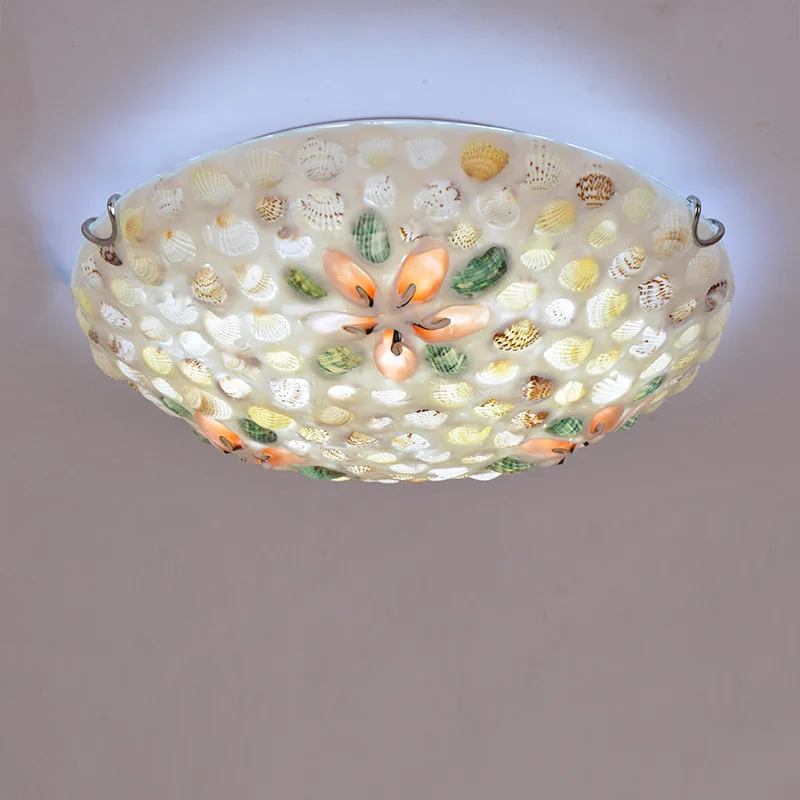 Mediterranean Rotundity White Shell LED Ceiling Light Personality Living Room Restaurant Bedroom Balcony Atmosphere Hanging Lamp