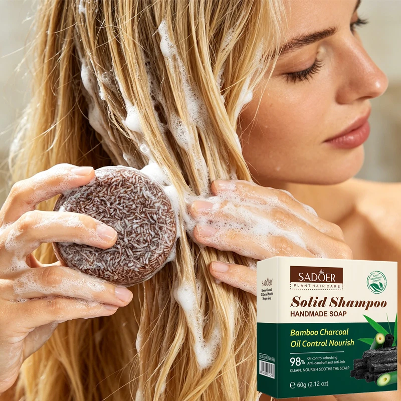 Jabón champú de carbón de bambú, limpieza profunda, refrescante sin grasa, fragancia fresca a jabón, que suaviza el cabello
