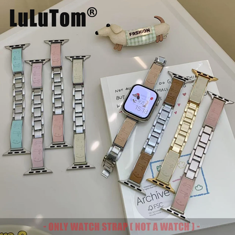 

Кожаный металлический ремешок для Apple Watch Series 11, 10, 9, 8, 7, 6 SE UItra iWatch 49/46/45/44/42/41/40/38 мм, браслет с таксой, ремешок для часов