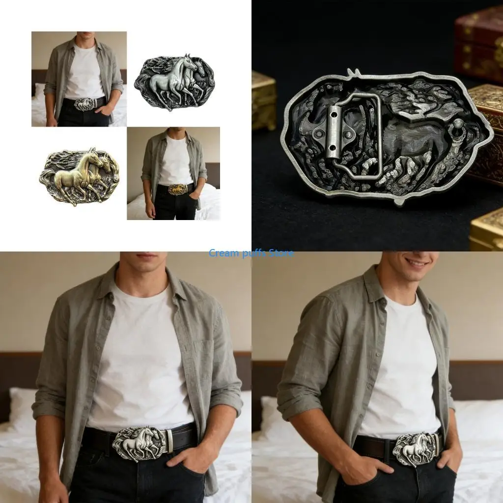 

50LE Punk Metal Belt Buckle Retro Horse Belt Buckles Birthday Gifts for Unisex Horse Belt Buckle Replacement Belt Buckle